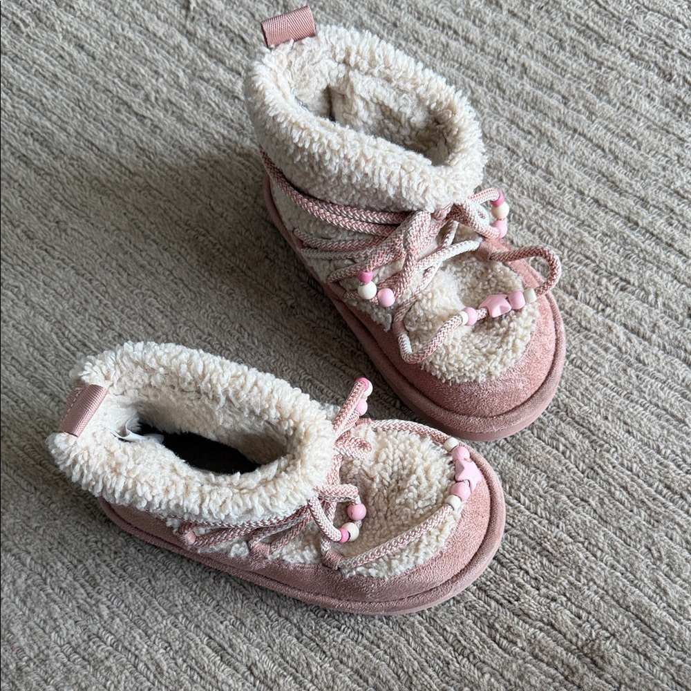 H&M Pink Sherpa-Lined Lace-Up Kids Boots